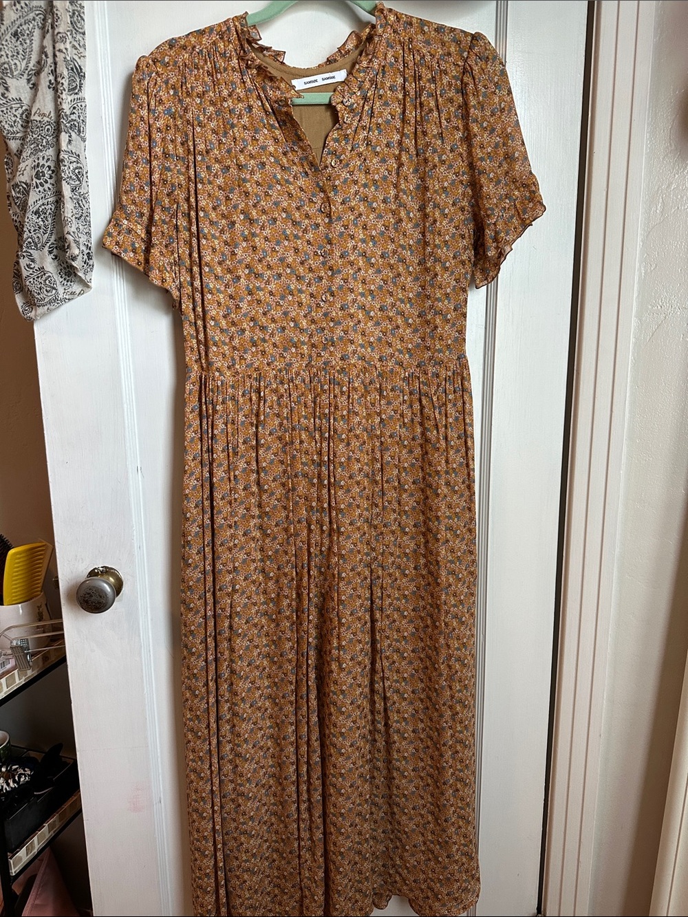 SAMSOE Mustard Floral Short-Sleeve Maxi Dress
